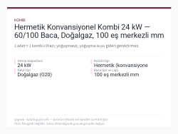 Hermetik Konvansiyonel Kombi 24 kW — 60/100 Baca, Doğalgaz, 100 eş merkezli mm