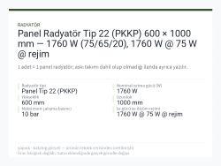 Panel Radyatör Tip 22 (PKKP) 600 × 1000 mm — 1760 W (75/65/20), 1760 W @ 75 W @ rejim