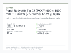 Panel Radyatör Tip 22 (PKKP) 600 × 1000 mm — 1760 W (75/65/20), 65 W @ rejim