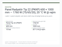 Panel Radyatör Tip 22 (PKKP) 600 × 1000 mm — 1760 W (75/65/20), 20 °C W @ rejim