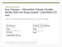 Duş Teknesi — Monoblok Yüksek Gövdeli, Akrilik, Ø90 mm Köşe Giderli, 1200x900x125 mm