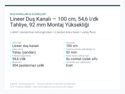 Lineer Duş Kanalı — 100 cm, 54,6 l/dk Tahliye, 92 mm Montaj Yüksekliği