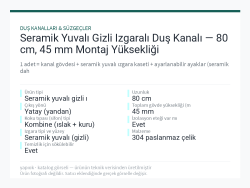 Seramik Yuvalı Gizli Izgaralı Duş Kanalı — 80 cm, 45 mm Montaj Yüksekliği