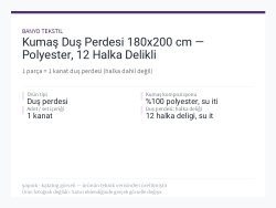 Kumaş Duş Perdesi 180x200 cm — Polyester, 12 Halka Delikli