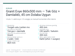 Granit Evye 860x500 mm — Tek Göz + Damlalıklı, 45 cm Dolaba Uygun
