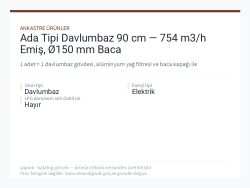 Ada Tipi Davlumbaz 90 cm — 754 m3/h Emiş, Ø150 mm Baca