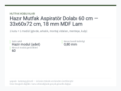 Hazır Mutfak Aspiratör Dolabı 60 cm — 33x60x72 cm, 18 mm MDF Lam