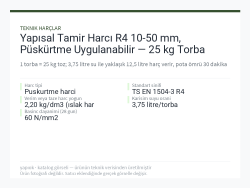 Yapısal Tamir Harcı R4 10-50 mm, Püskürtme Uygulanabilir — 25 kg Torba