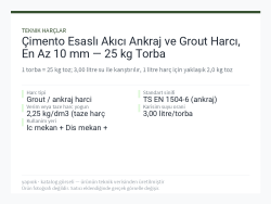 Çimento Esaslı Akıcı Ankraj ve Grout Harcı, En Az 10 mm — 25 kg Torba
