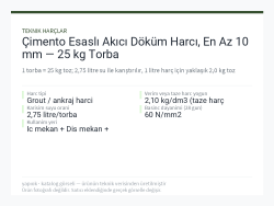 Çimento Esaslı Akıcı Döküm Harcı, En Az 10 mm — 25 kg Torba