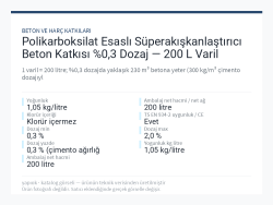 Polikarboksilat Esaslı Süperakışkanlaştırıcı Beton Katkısı %0,3 Dozaj — 200 L Varil