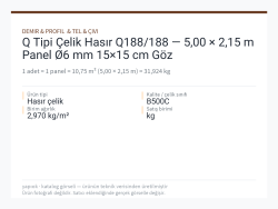 Q Tipi Çelik Hasır Q188/188 — 5,00 × 2,15 m Panel Ø6 mm 15×15 cm Göz
