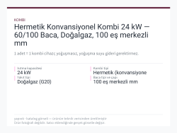 Hermetik Konvansiyonel Kombi 24 kW — 60/100 Baca, Doğalgaz, 100 eş merkezli mm