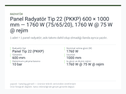Panel Radyatör Tip 22 (PKKP) 600 × 1000 mm — 1760 W (75/65/20), 1760 W @ 75 W @ rejim