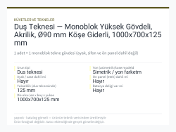 Duş Teknesi — Monoblok Yüksek Gövdeli, Akrilik, Ø90 mm Köşe Giderli, 1000x700x125 mm