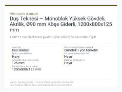 Duş Teknesi — Monoblok Yüksek Gövdeli, Akrilik, Ø90 mm Köşe Giderli, 1200x800x125 mm