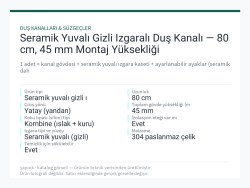 Seramik Yuvalı Gizli Izgaralı Duş Kanalı — 80 cm, 45 mm Montaj Yüksekliği