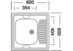 Krom Evye Lay-on 60s 109 Tek Hazneli Damlalıklı Evye 0,60 mm 165 mm Hazne 60x60 cm Saten uygulama örneği