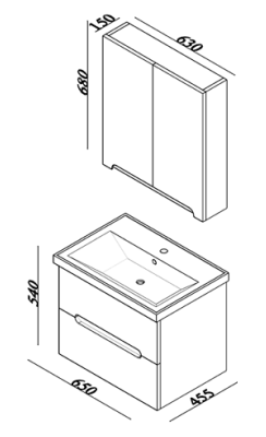 Lineart Parla 650 Lavabolu Modül + Ayna Dolap Modül 65 cm Beyaz uygulama örneği