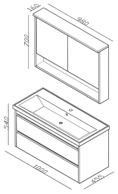 Lineart Soft 1000 Lavabo Modül + Aydınlatmalı Ayna Dolap Modül 100 cm Navarro uygulama örneği