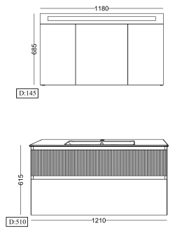 Lineart Ibiza 1200 Lavabo Modül + Sharp Lake Led Aydınlatmalı Ayna Dolap Modül 120 cm Sahra uygulama örneği