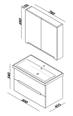 Lineart Parla 800 Lavabolu Modül + Ayna Dolap Modül 80 cm Antrasit Meşe-Beyaz uygulama örneği
