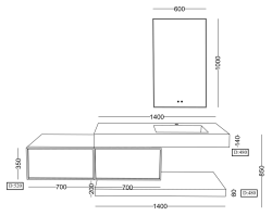Lineart Form 1400 Ahşap Kaplamalı HPL Lavabo Modül + Form Buğu Önleyici Led Ayna Modül 140 cm Meşe Dolap Kahve Oxid Tezgah uygulama örneği
