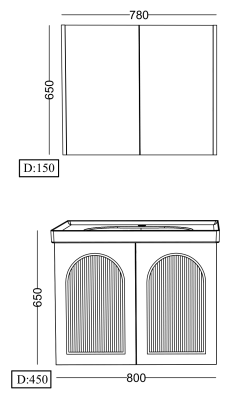 Lineart Geo 800 Lavabo Modül + Bold-Geo-Verti Ayna Dolap Modül 80 cm Beyaz uygulama örneği