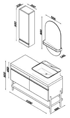 Lineart Style 1210R Sağ Lavabolu Modül + Vista Led Ayna Modül 120 cm Agate Gri-Beyaz uygulama örneği