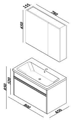 Lineart Balat 800 Lavabolu Modül + Ayna Dolap Modül 80 cm Gri Çam uygulama örneği