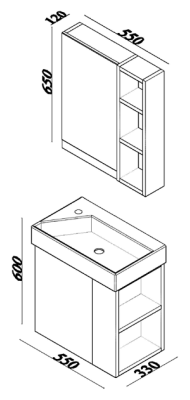 Lineart Trend 550 Lavabolu Modül + Ayna Dolap Modül 55 cm Gri Çam uygulama örneği