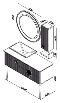 Lineart Arte 1250 Lavabo Modül + Arte Ø82 Led Ayna Modül 125 cm Kayın-Beyaz uygulama örneği