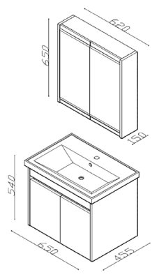 Lineart Mars 650 Lavabolu Modül + Ayna Dolap Modül 65 cm Haliç-Beyaz uygulama örneği