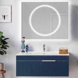 Lineart Plano 1200 Lavabo Modül + Sharp Lake Led Aydınlatmalı Ayna Dolap Modül 120 cm Lacivert uygulama örneği