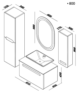 Lineart Glory 800 Lavabolu Modül + MDF Çerçeveli Led Ayna Modül 80 cm Beyaz uygulama örneği