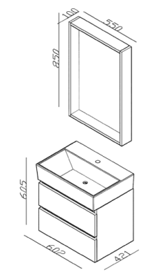 Lineart Plaza 600 Lavabolu Modül + MDF Çerçeveli Led Aydınlatmalı Ayna Modül 60 cm Legnano uygulama örneği