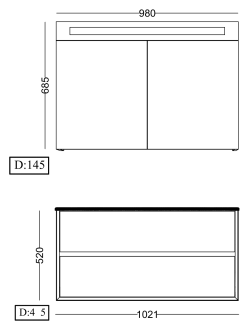 Lineart Prima 1000 Lavabolu Modül + Prima Led Aydınlatmalı Ayna Dolap Modül 100 cm Cement uygulama örneği