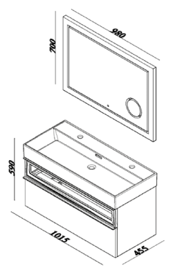 Lineart Sharp 1010 Lavabolu Modül + İdea Alüminyum Çerçeveli Büyüteçli Led Ayna Modül 100 cm Cadiz uygulama örneği