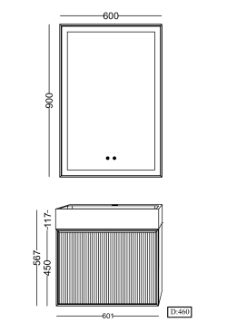 Lineart Lydia 610 Lavabolu Modül + Lydia Alüminyum Çerçeveli Buğu Önleyici Led Ayna Modül 60 cm Koyu Gri uygulama örneği
