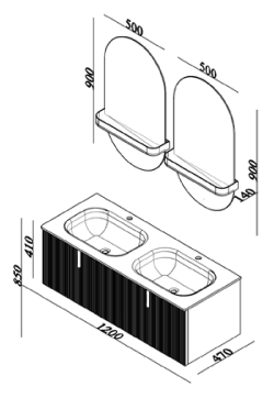 Lineart Vista 1200D Çift Lavabolu Modül + Vista Led Ayna Modül 120 cm Ceviz uygulama örneği