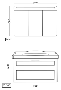 Lineart Frame 1000 Lavabolu Modül + Efes Led Aydınlatmalı Ayna Dolap Modül 100 cm Füme uygulama örneği