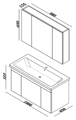 Lineart Lara 1000 Lavabo Modül + Ayna Dolap Modül 100 cm Gri Çam uygulama örneği