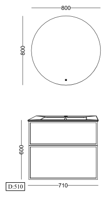 Lineart Silva 710 Lavabolu Modül + Timber Ø80 Led Ayna Modül 70 cm Milo uygulama örneği