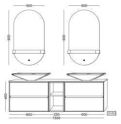 Lineart Giza 1550D Çift Lavabolu Modül + Vista Led Ayna Modül 155 cm Beyaz uygulama örneği