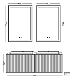 Lineart Star 1410D Çift Lavabolu Modül + Lydia Alüminyum Çerçeveli Buğu Önleyici Led Ayna Modül 140 cm Zeugma uygulama örneği
