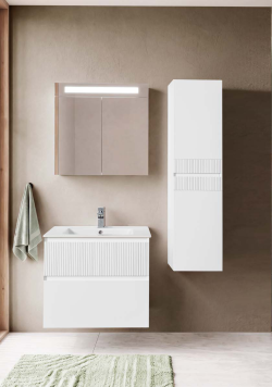 Lineart Ibiza 800 Lavabo Modül + Sharp Lake Led Aydınlatmalı Ayna Dolap Modül 80 cm Beyaz