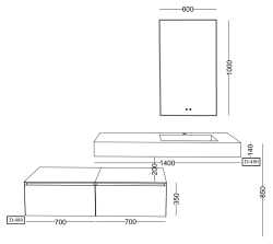 Lineart Form 1400 Lake HPL Lavabo Modül + Form Buğu Önleyici Led Ayna Modül 140 cm Beyaz Dolap Kahve Oxid Tezgah uygulama örneği