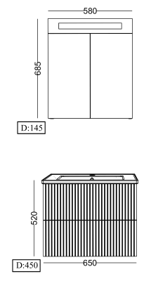 Lineart Verti 650 Lavabolu Modül + Prima Led Aydınlatmalı Ayna Dolap Modül 65 cm Beyaz uygulama örneği