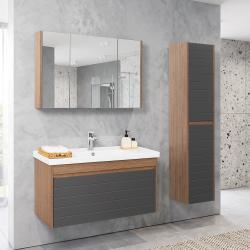 Lineart Delta 1210 Lavabo Modül + Voyage Büyüteçli Led Ayna Modül 120 cm Milo-Füme