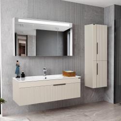 Lineart Plano 600 Lavabo Modül + Sharp Lake Led Aydınlatmalı Ayna Dolap Modül 60 cm Sahra